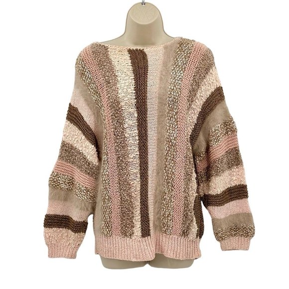 Beautiful Hand Knit Mohair Blend Sweater Women's Size Small/Med Pink Stripe NEW - Picture 2 of 8
